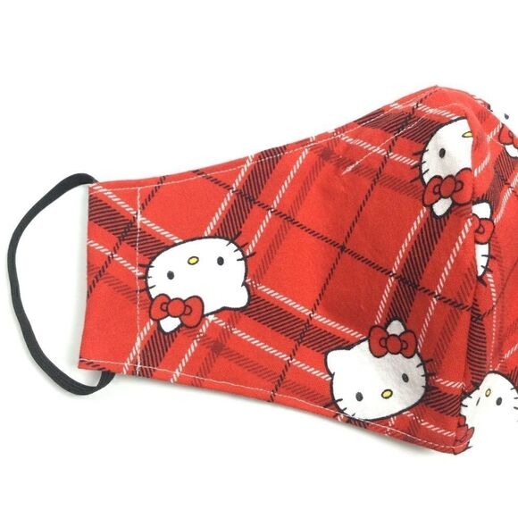 2/$15 - Hello Kitty Mask, Red Plaid Hello Kitty Face Mask, Filti Filter - Picture 5 of 15